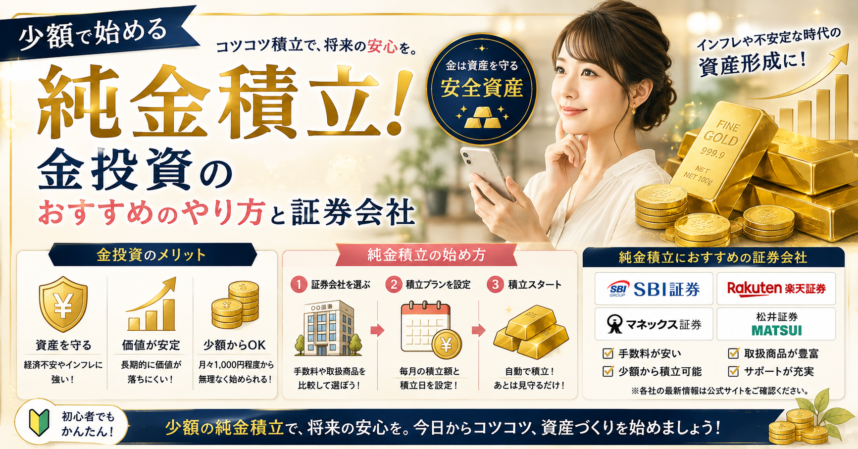少額で始める純金積立!金投資のおすすめのやり方と証券会社